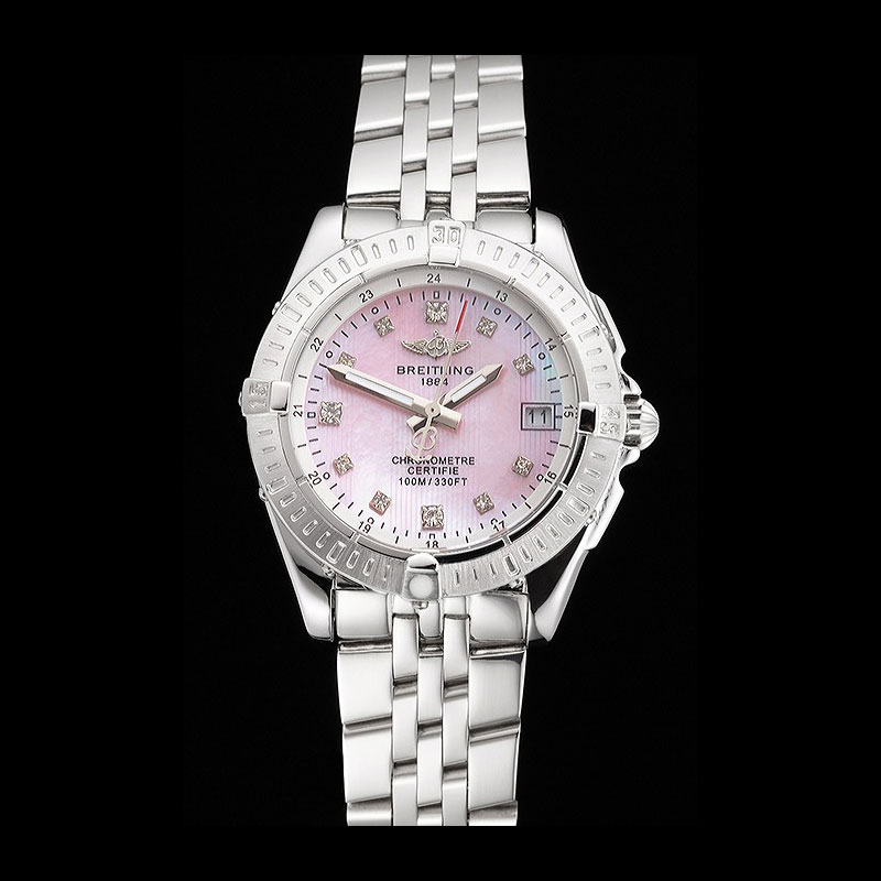 Breitling Colt Lady Pink Dial Diamond Hour Marks Stainless Steel Case Bracelet BL5741