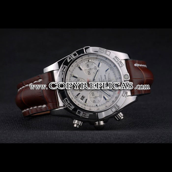 Swiss Breitling Certifie Stainless Steel Bezel Brown Croco Leather Bracelet White Dial BL5746 - Photo-2