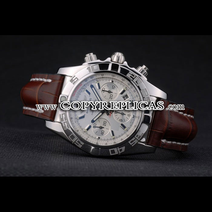 Swiss Breitling Certifie Stainless Steel Bezel Brown Croco Leather Bracelet White Dial BL5746 - Photo-3