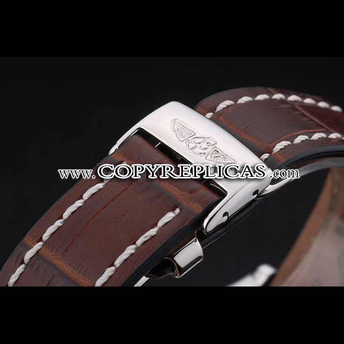 Swiss Breitling Certifie Stainless Steel Bezel Brown Croco Leather Bracelet White Dial BL5746 - Photo-4
