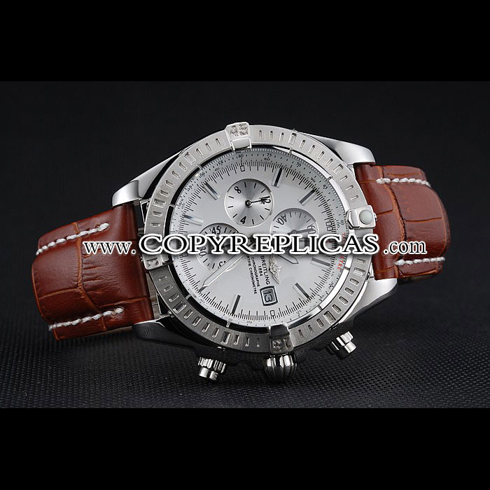 Breitling Chronomat 13 Stainless Steel Case White Dial Brown Leather Bracelet BL5747 - Photo-2