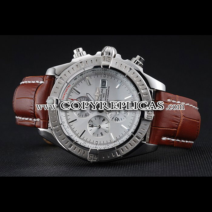 Breitling Chronomat 13 Stainless Steel Case White Dial Brown Leather Bracelet BL5747 - Photo-3