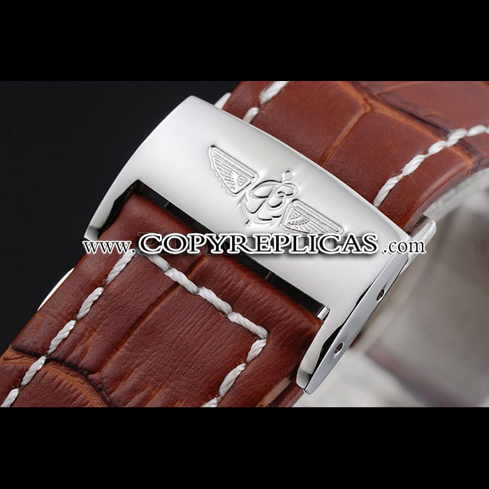Breitling Chronomat 13 Stainless Steel Case White Dial Brown Leather Bracelet BL5747 - Photo-4
