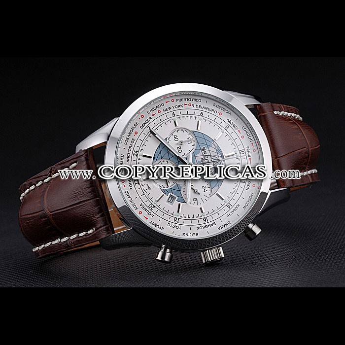 Breitling Transocean Chronograph Unitime White Dial Stainless Steel Case Brown Bracelet BL5748 - Photo-2