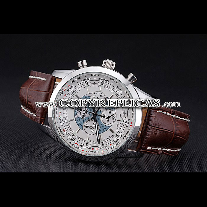 Breitling Transocean Chronograph Unitime White Dial Stainless Steel Case Brown Bracelet BL5748 - Photo-3