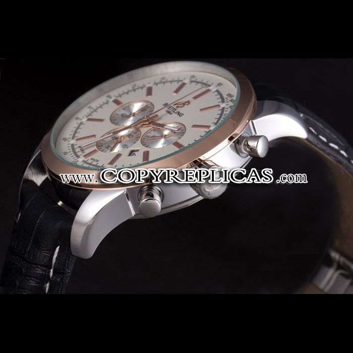 Breitling Transocean White Dial Black Leather Strap Rose Gold Bezel BL5754 - Photo-4