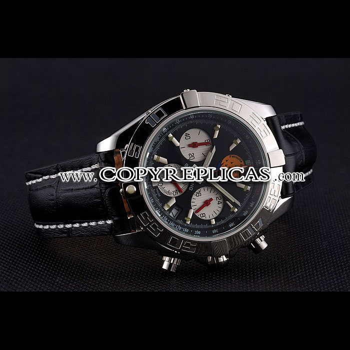 Breitling Chronomat Frecce Tricolori Black Dial Stainless Steel Black Leather Strap BL5770 - Photo-2