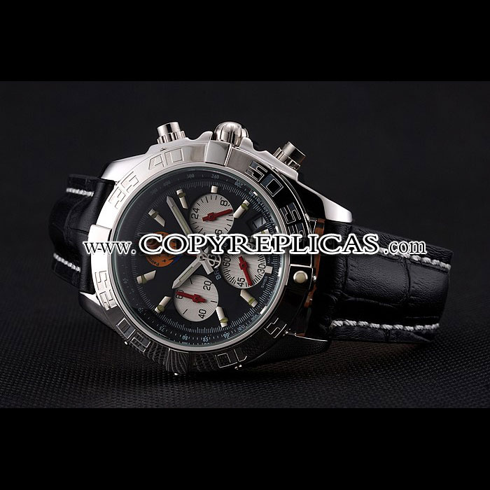 Breitling Chronomat Frecce Tricolori Black Dial Stainless Steel Black Leather Strap BL5770 - Photo-3
