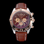 Breitling Chronomat Brown Dial Rose Gold Bezel Subdials Stainless Case Brown Leather BL5704
