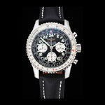 Swiss Breitling Navitimer Cosmonaute Black Dial Stainless Steel Case Black Leather Strap BL5707