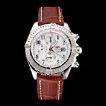 Breitling Chronomat 13 Stainless Steel Case White Dial Arabic Numerals Brown Bracelet BL5732