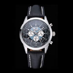 Breitling Transocean Chronograph Unitime Black Dial Steel Case Black Leather Bracelet BL5733