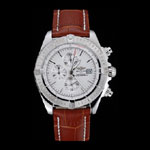 Breitling Chronomat 13 Stainless Steel Case White Dial Brown Leather Bracelet BL5747
