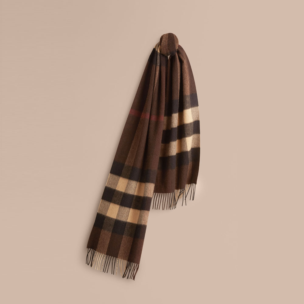 Burberry Giant Exploded Check Cashmere Scarf Dark Chestnut Brown 38789341