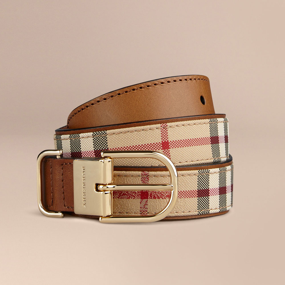 Burberry Horseferry Check and Leather Belt Honey tan 39353671