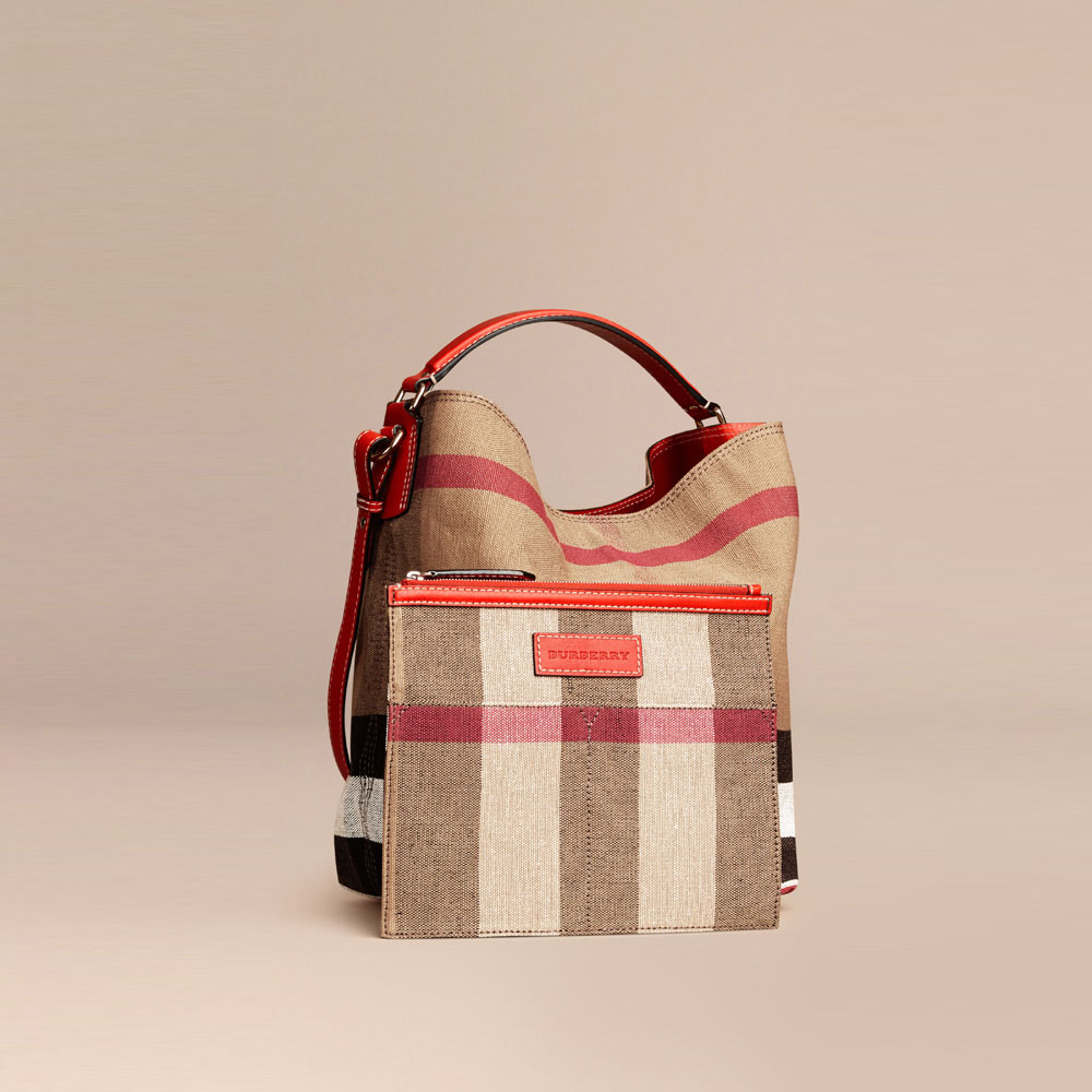 Burberry Medium Ashby in Canvas Check and Leather Cadmium Red 39457281 - Photo-2