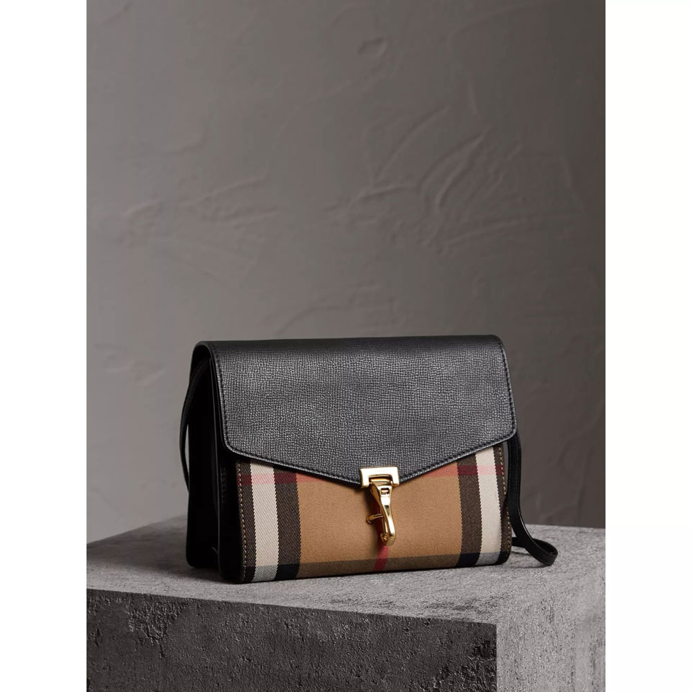 Burberry Small Leather and House Check Crossbody Bag in Black 39808251 - Photo-3