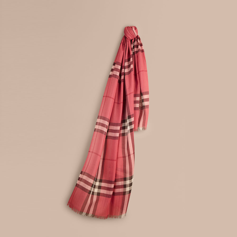 Burberry Lightweight Check Wool and Silk Scarf Blush Pink 39948351