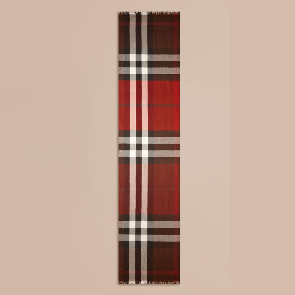 Burberry Lightweight Check Wool Cashmere Scarf Claret 40003251 - Photo-2