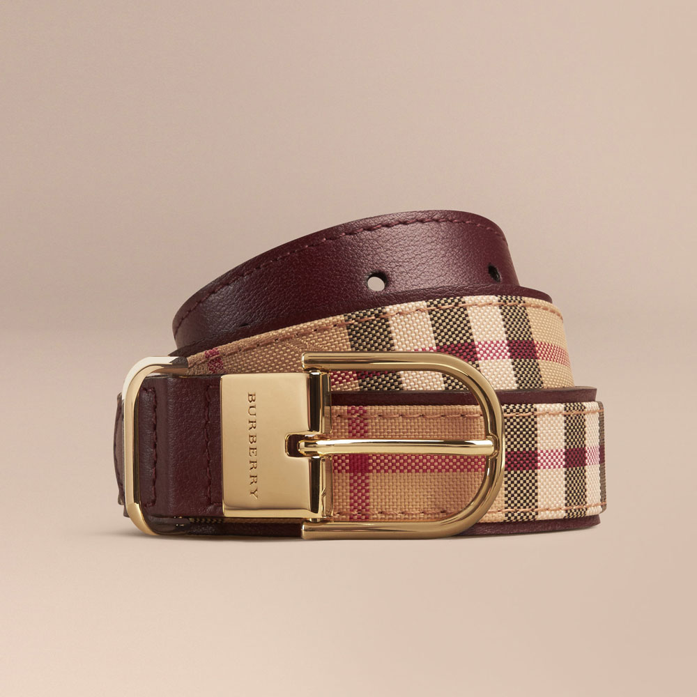 Burberry Horseferry Check and Leather Belt Deep Claret 40014181
