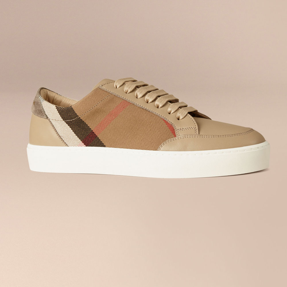 Burberry House Check And Leather Sneakers Check nude 40138381