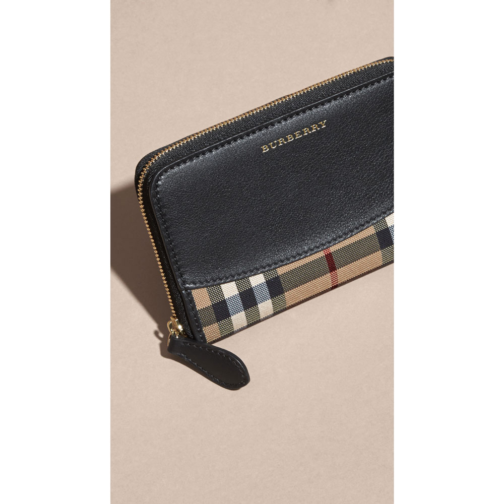 Burberry Horseferry Check and Leather Ziparound Wallet Black 40202651 - Photo-3