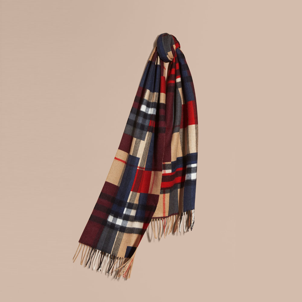 Burberry Classic Cashmere Scarf in Colour Block Check Parade Red 40260421