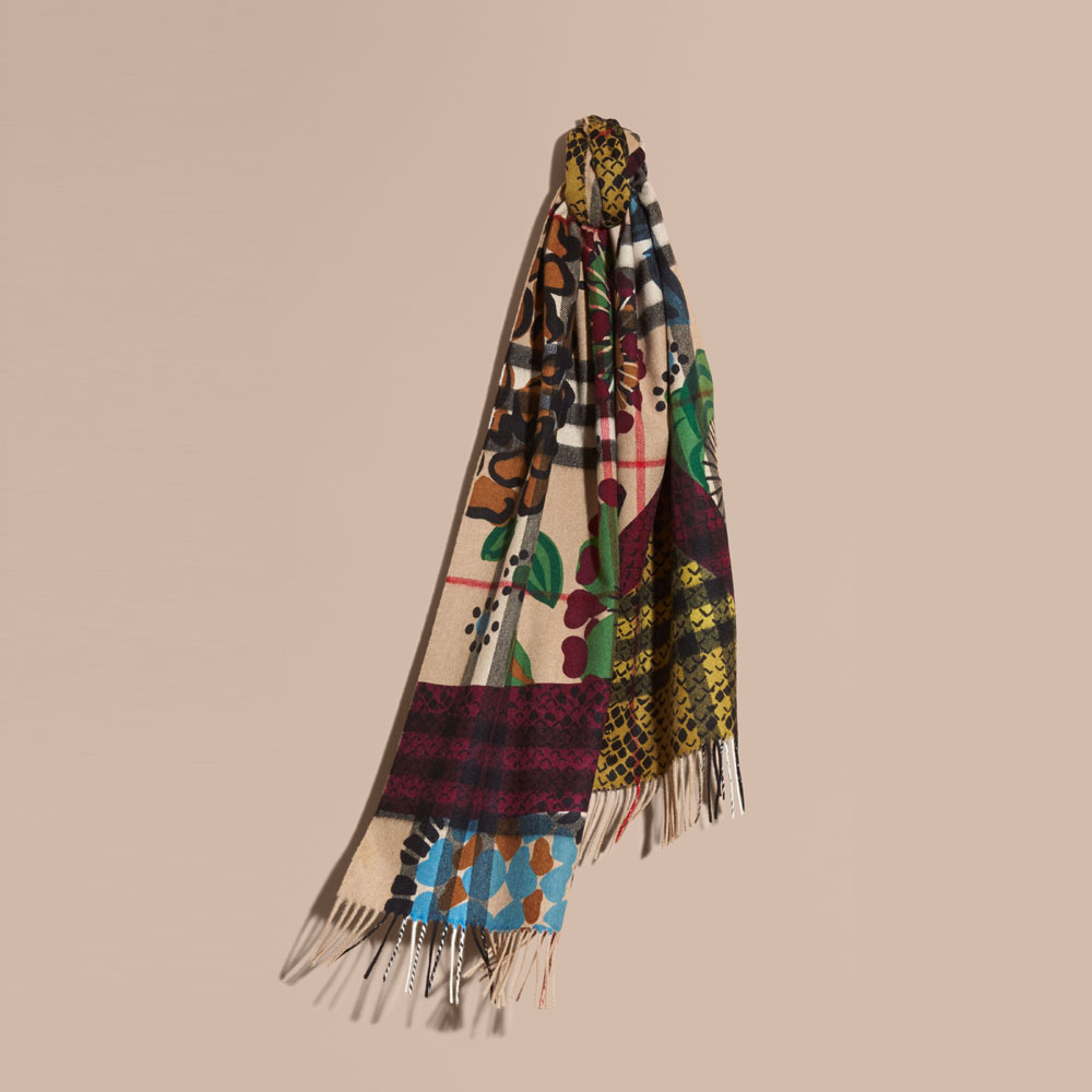 Burberry Classic Cashmere Scarf in Check Patchwork Print Multicolour 40308621