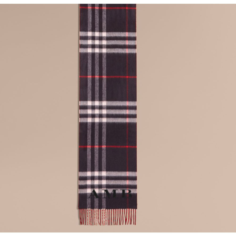 Burberry Reversible Check Cashmere and Block-colour Scarf in Navy 40311601 - Photo-2