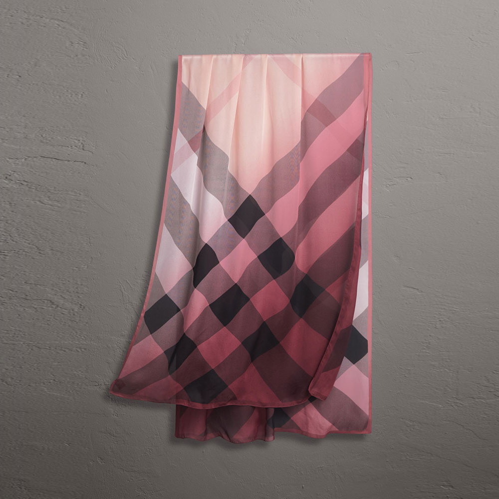 Burberry Ombre Washed Check Silk Scarf in Ash Rose 40395611