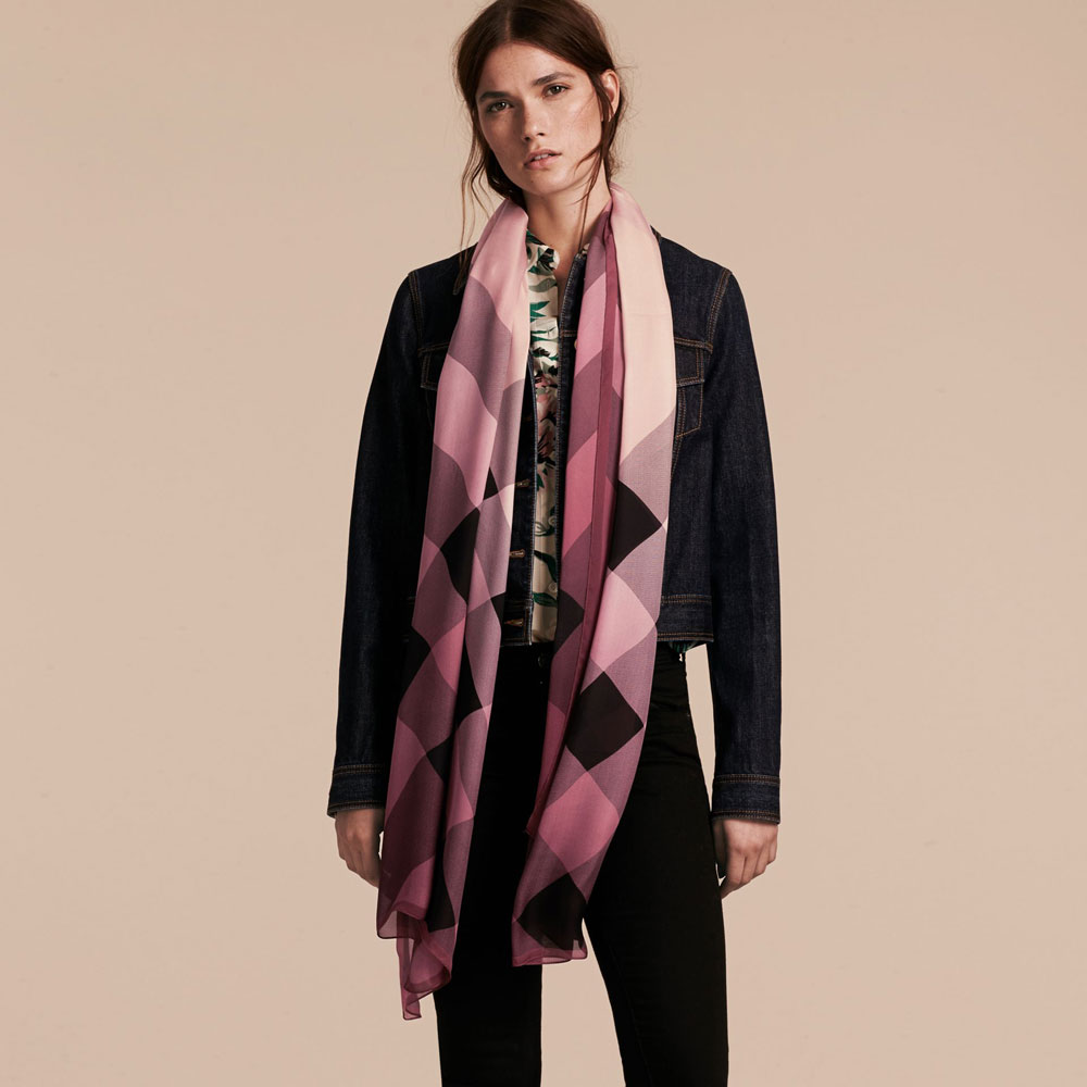 Burberry Ombre Washed Check Silk Scarf in Ash Rose 40395611 - Photo-3