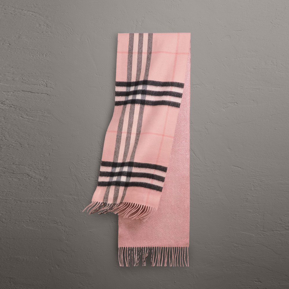 Burberry Reversible Metallic Check Cashmere Scarf in Ash Rose 40407451