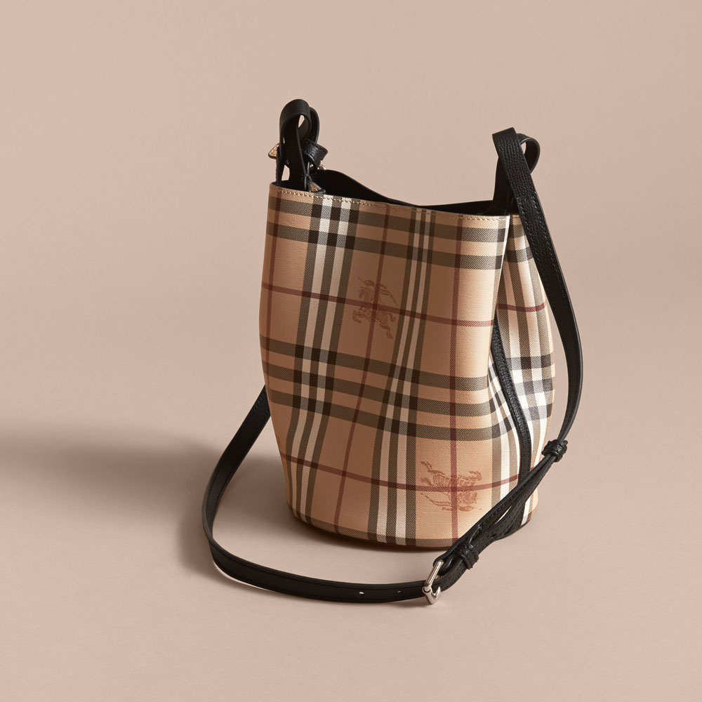Burberry Leather and Haymarket Check Crossbody Bucket Bag in Black 40571581 - Photo-2