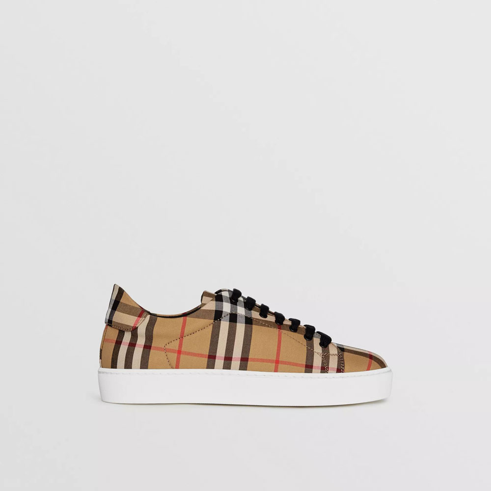 Burberry Vintage Check and Leather Sneakers in Antique Yellow 40737101 - Photo-4