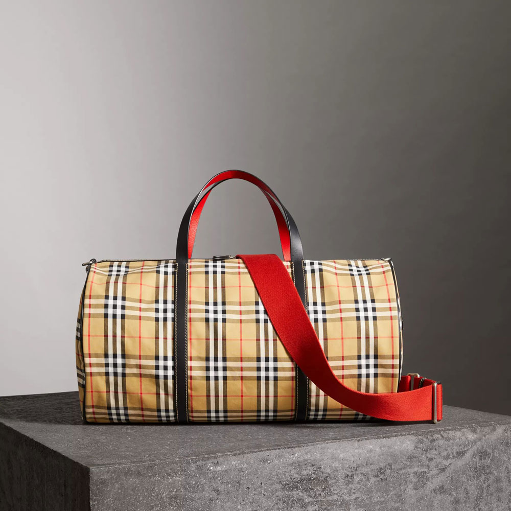 Burberry Large Vintage Check and Leather Barrel Bag in Military Red 40742791