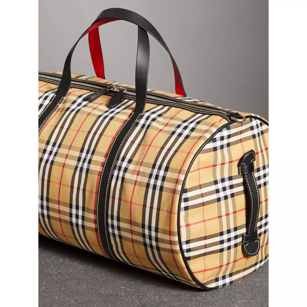 Burberry Large Vintage Check and Leather Barrel Bag in Military Red 40742791 - Photo-2