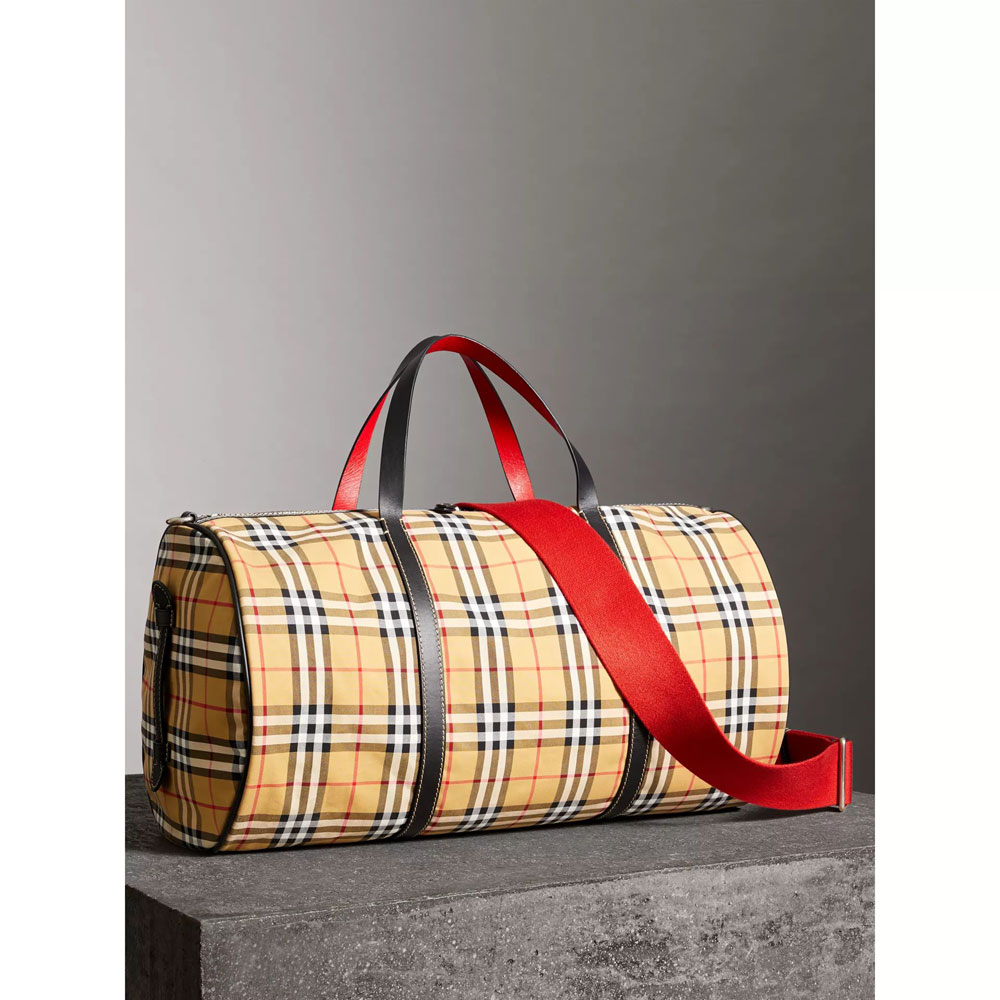 Burberry Large Vintage Check and Leather Barrel Bag in Military Red 40742791 - Photo-3