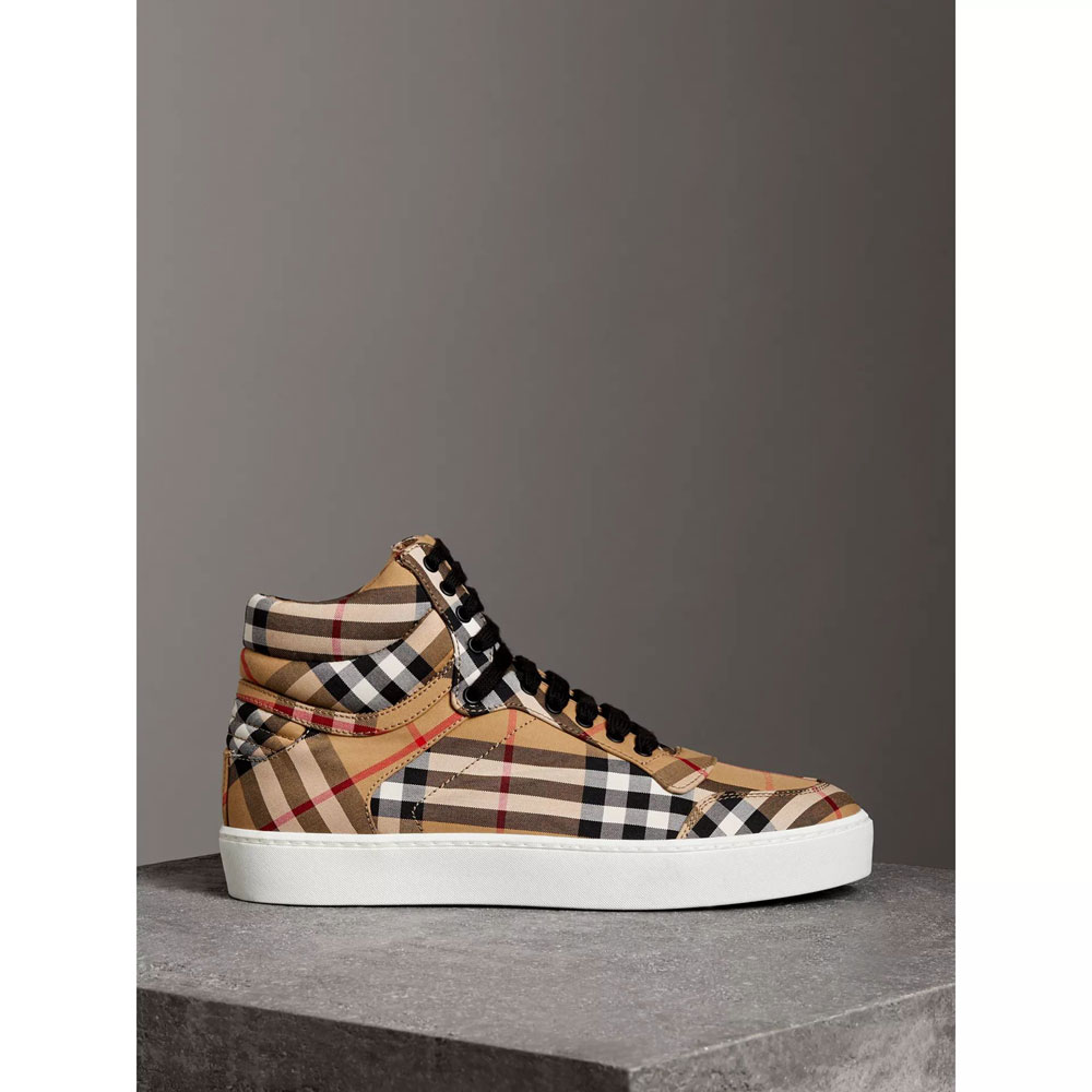 Burberry Vintage Check Cotton High-top Sneakers in Antique Yellow 40761541 - Photo-2
