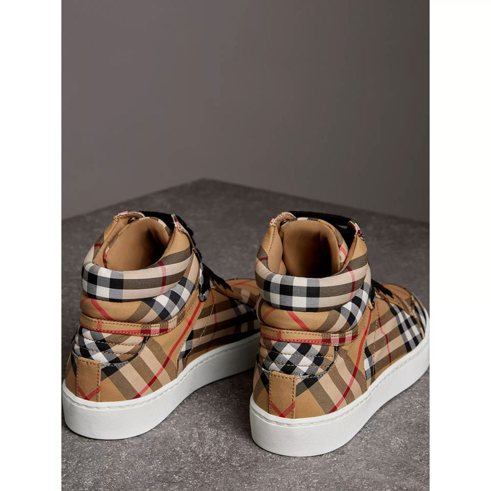 Burberry Vintage Check Cotton High-top Sneakers in Antique Yellow 40761541 - Photo-3