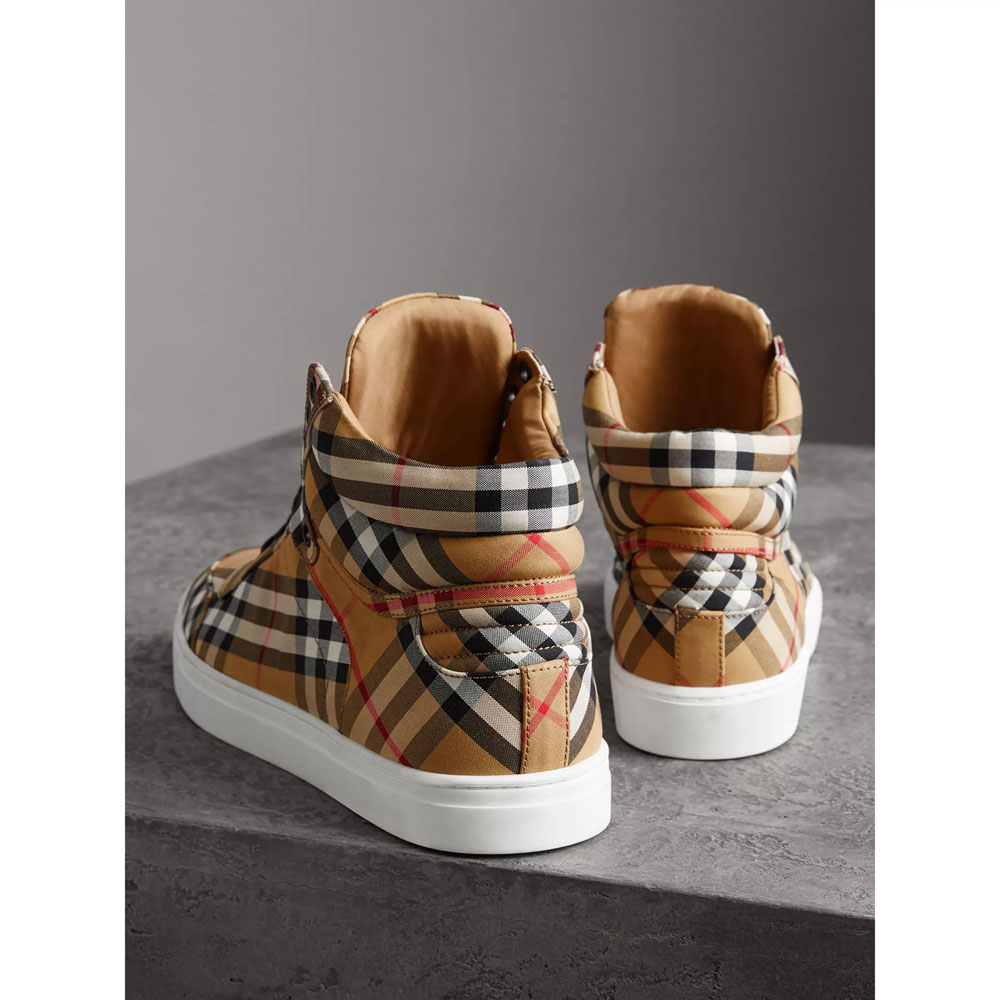 Burberry Vintage Check Cotton High-top Sneakers in Antique Yellow 40762341 - Photo-2