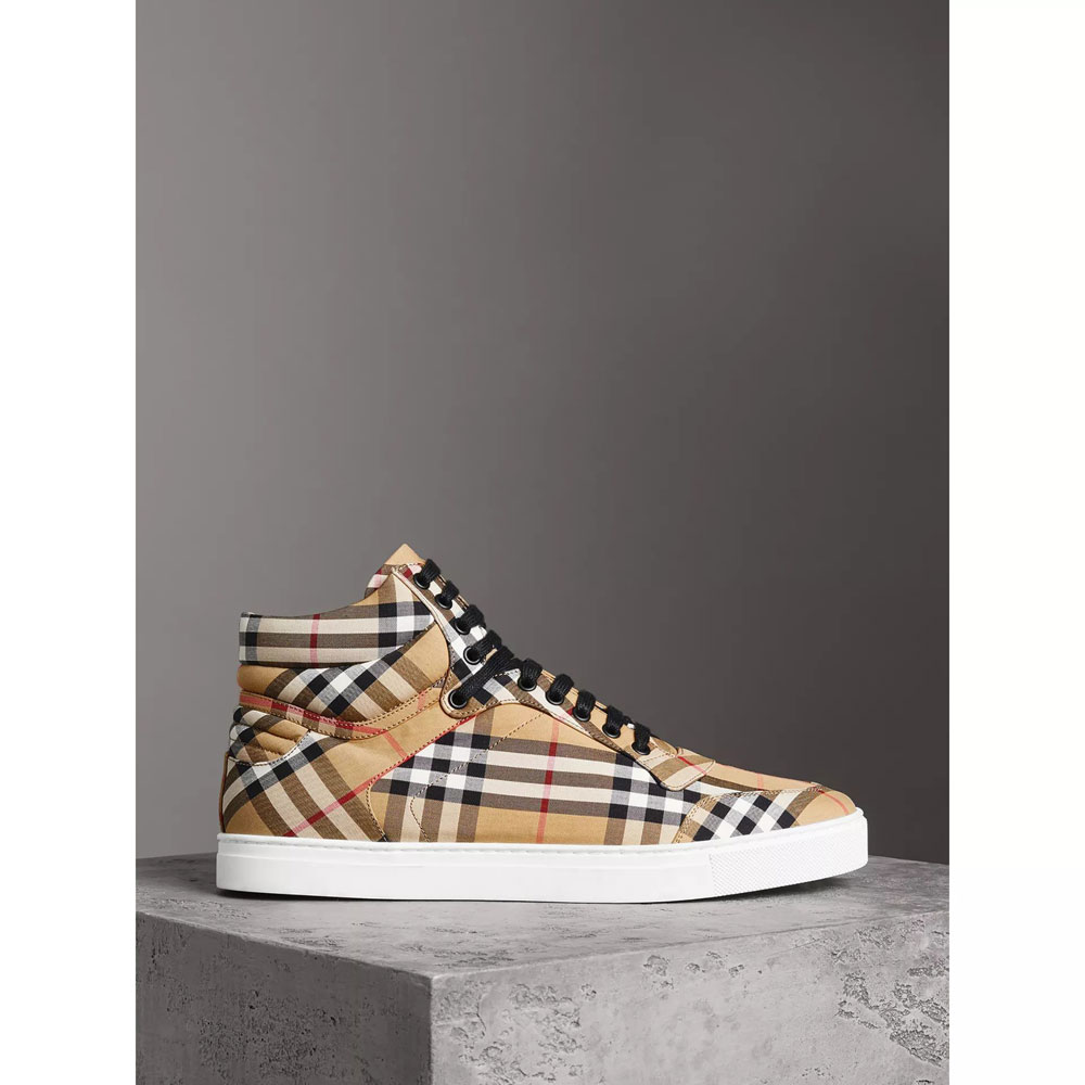Burberry Vintage Check Cotton High-top Sneakers in Antique Yellow 40762341 - Photo-3