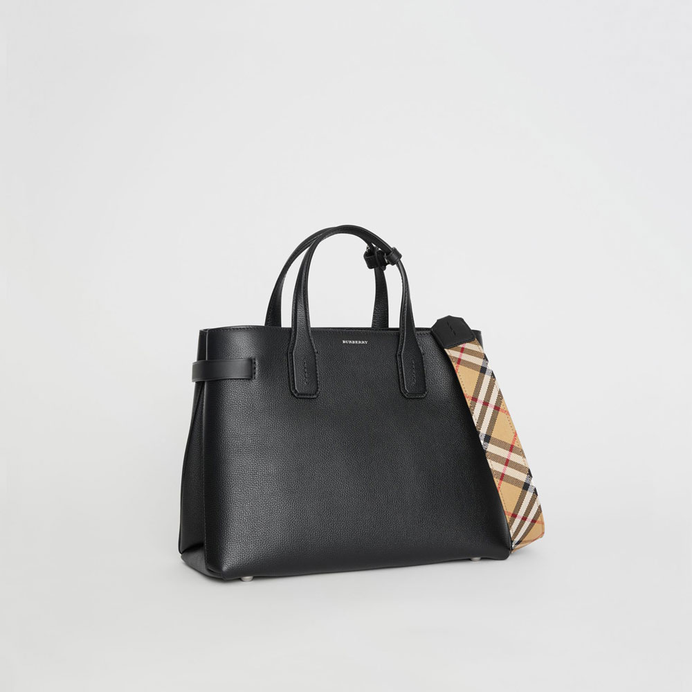 Burberry The Medium Banner in Leather and Vintage Check in Black 40775181