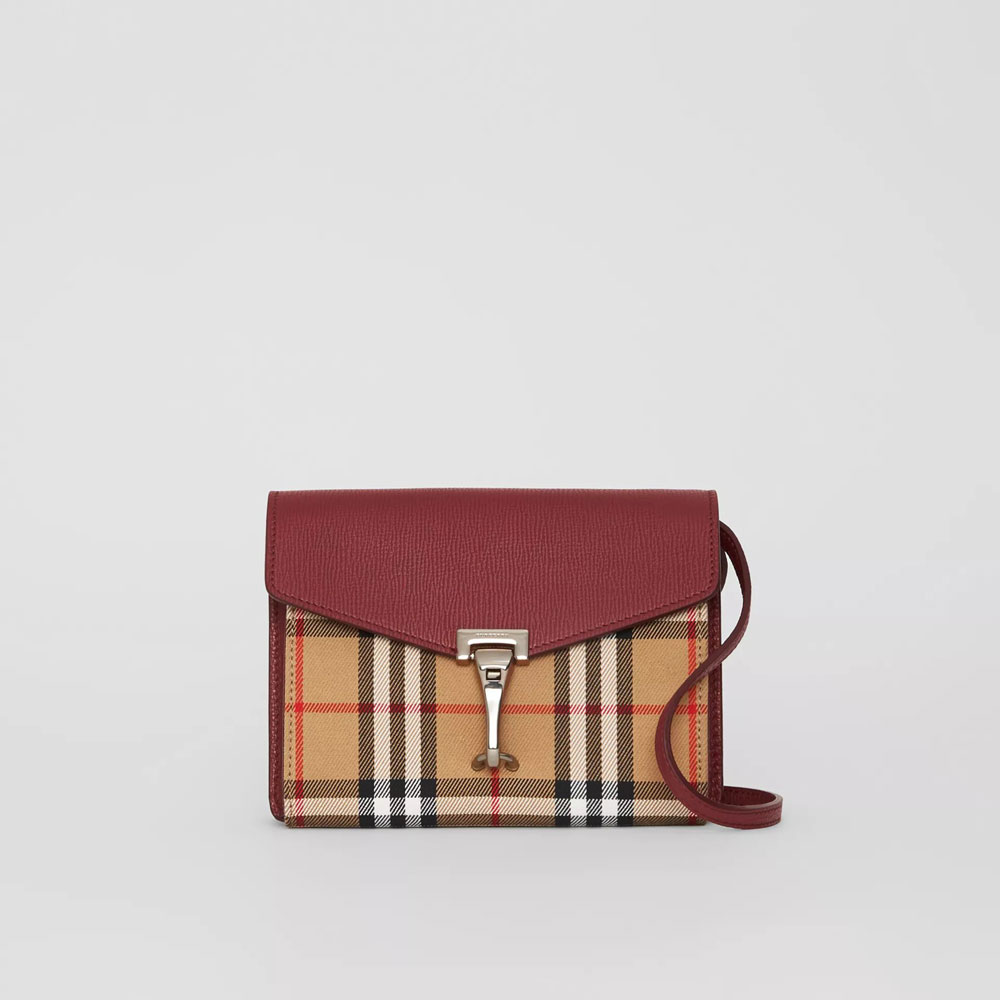 Burberry Mini Leather and Vintage Check Crossbody Bag in Crimson 40799671