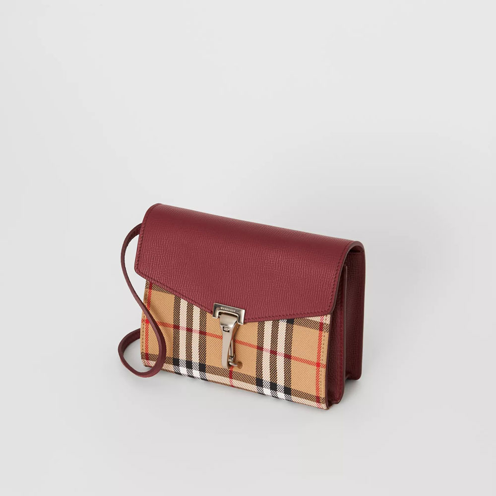 Burberry Mini Leather and Vintage Check Crossbody Bag in Crimson 40799671 - Photo-2