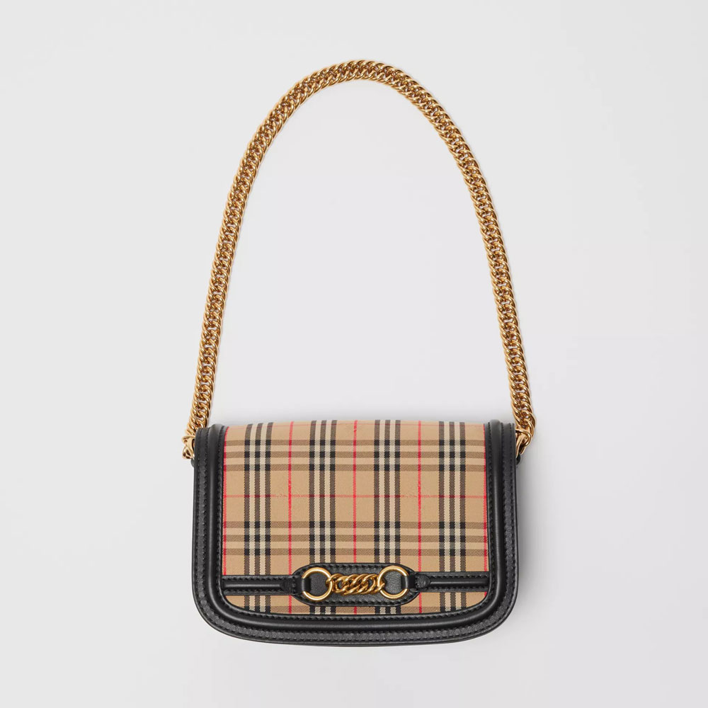 Burberry 1983 Check Link Bag with Leather Trim in Black 40801851 - Photo-2