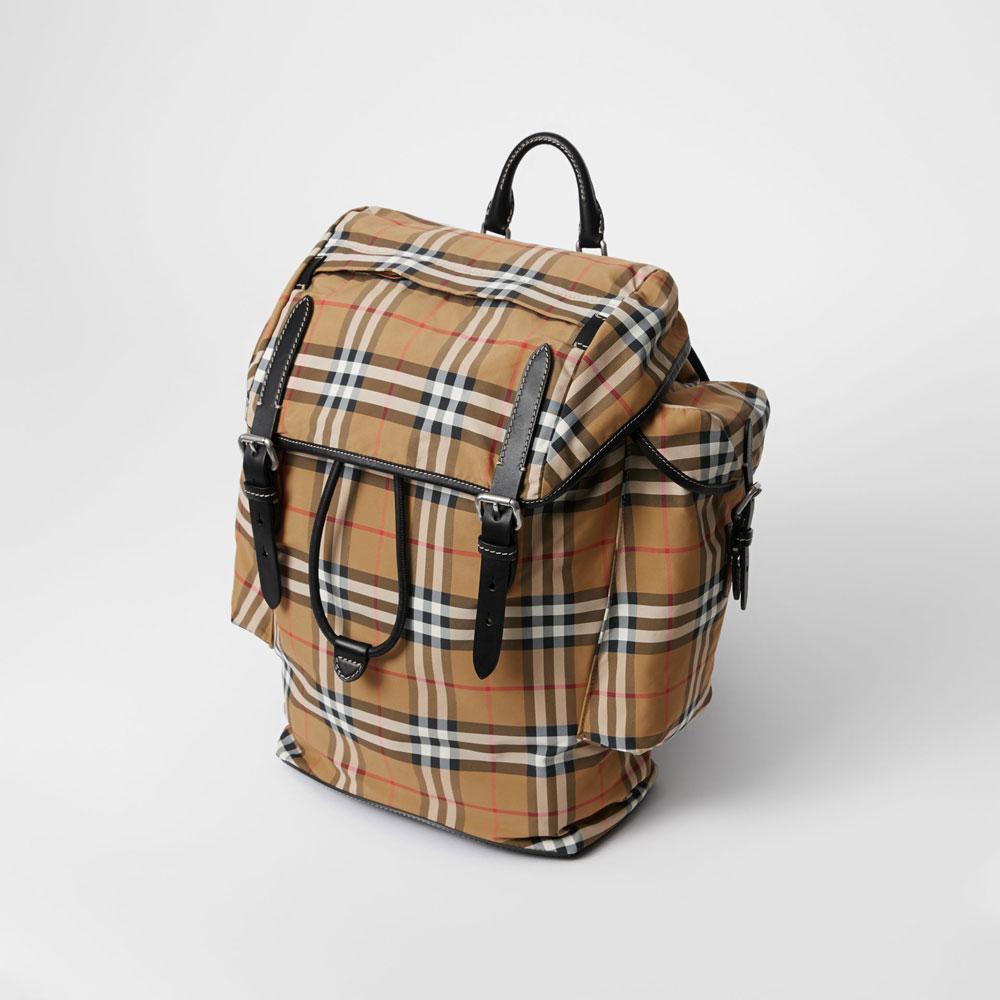 Burberry Vintage Check and Leather Backpack in Antique Yellow 80055161 - Photo-3