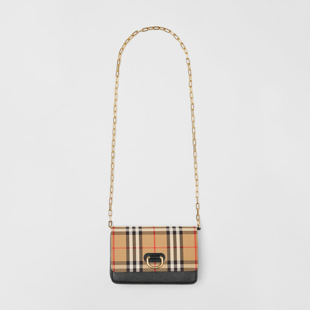 Burberry The Mini Vintage Check and Leather D-ring Bag in Black 80095301 - Photo-2