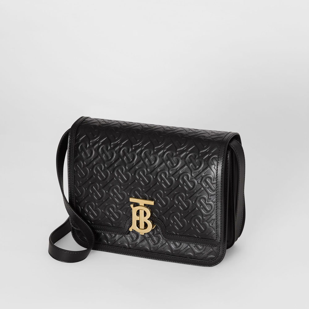 Burberry Medium Monogram Leather TB Bag in Black 80104511 - Photo-2