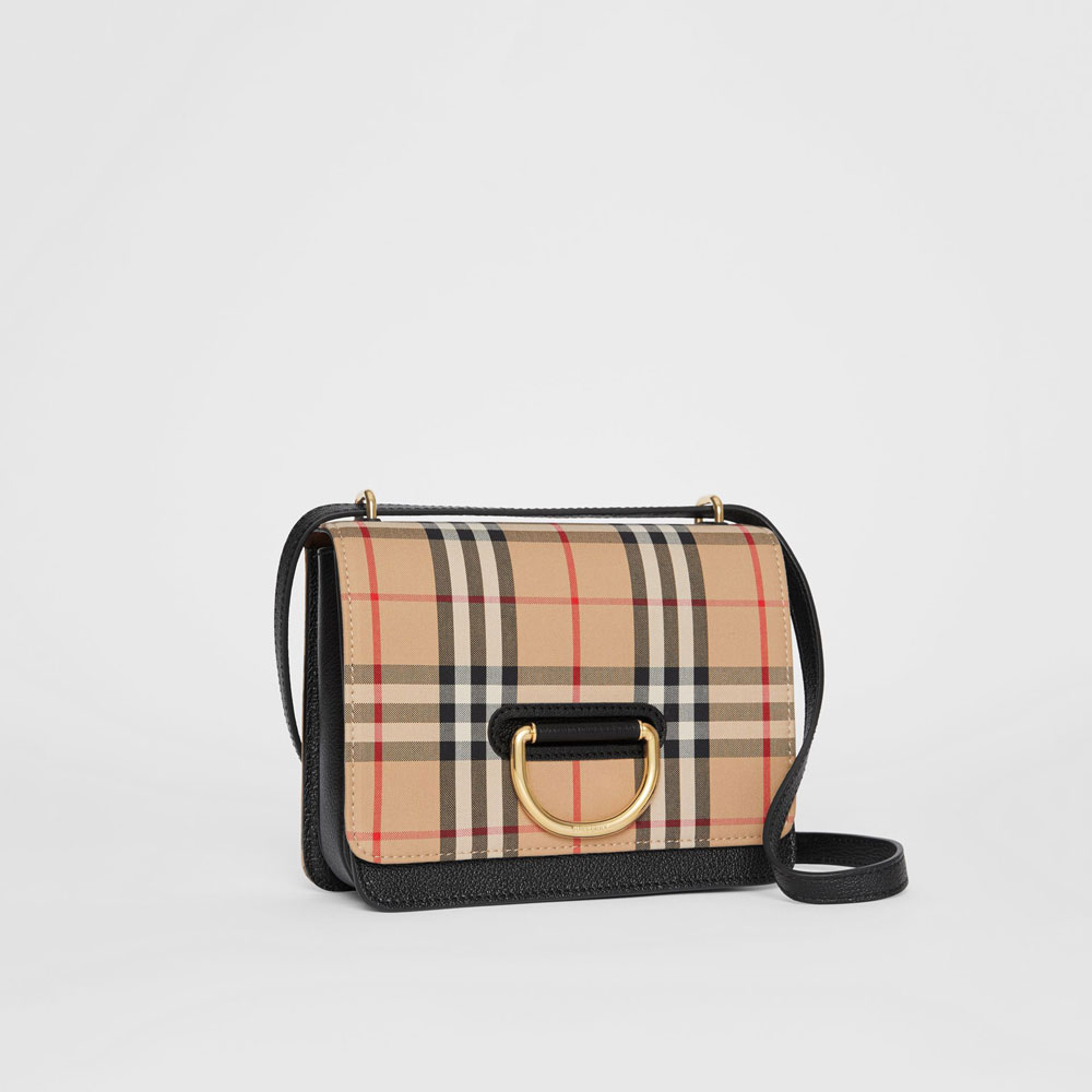 Burberry The Small Vintage Check and Leather D-ring Bag in Black 80105441 - Photo-4