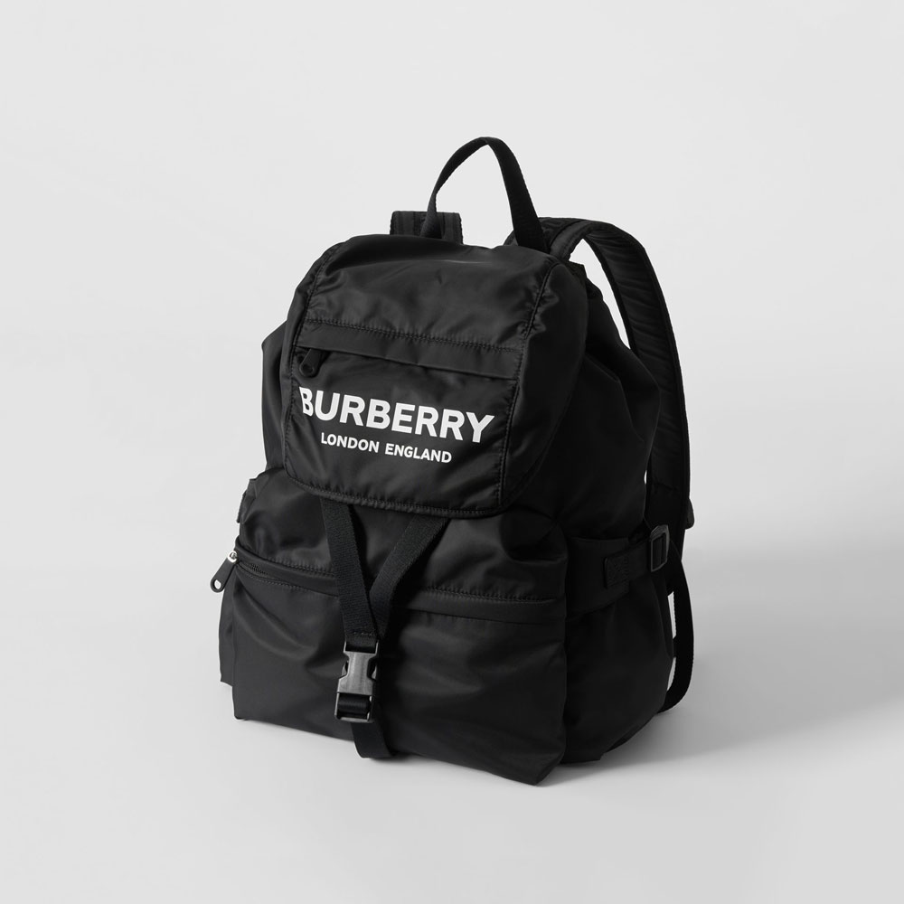 Burberry Logo Print Nylon Backpack in Black 80106081 - Photo-2
